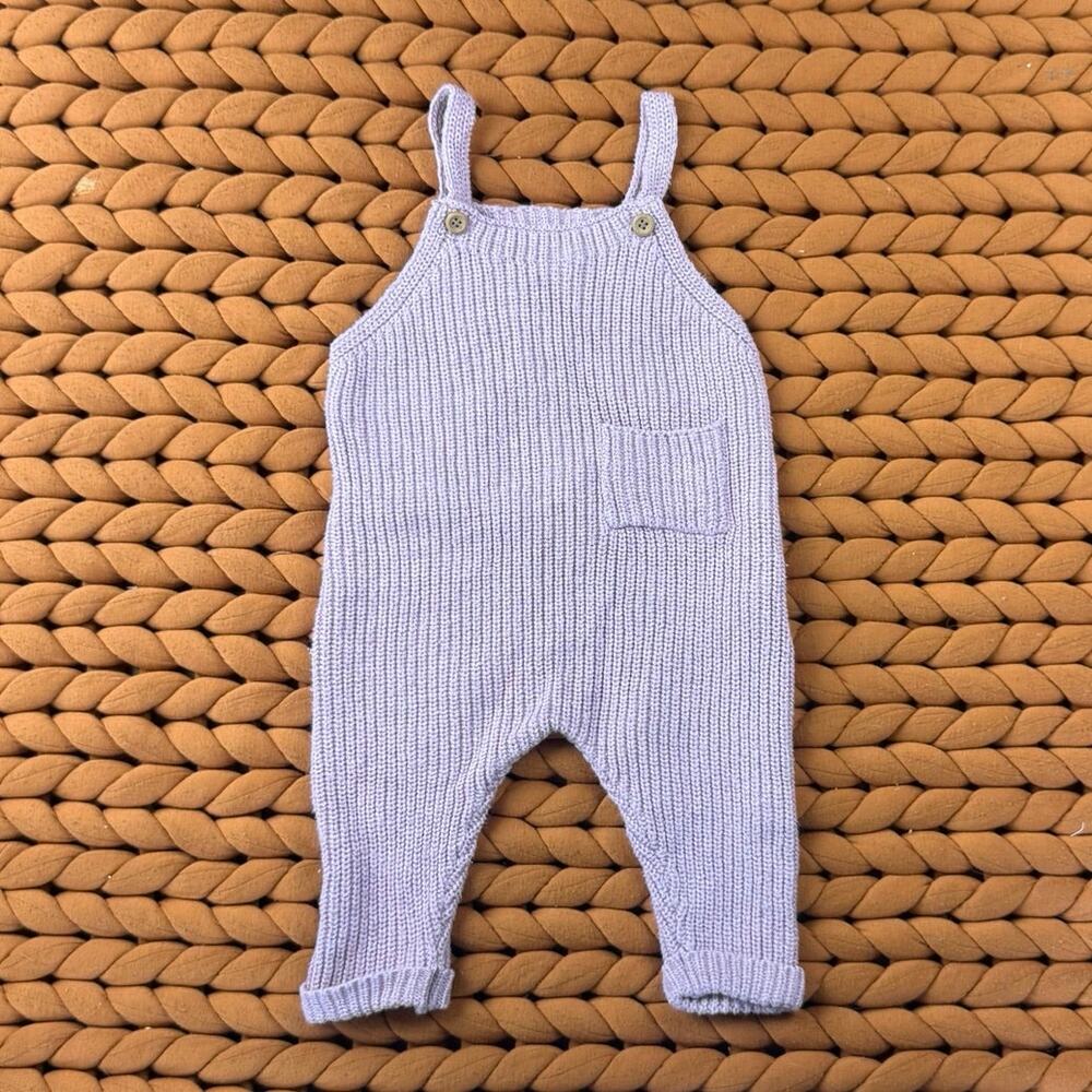 Rabbit Bear Pink Knit Overalls Romper Baby Girl 6-9 Months Organic Cotton